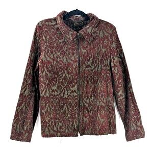 Alex Kim Vintage Velvet Embroidered Floral Boho Gold Maroon Blazer Jacket Size L